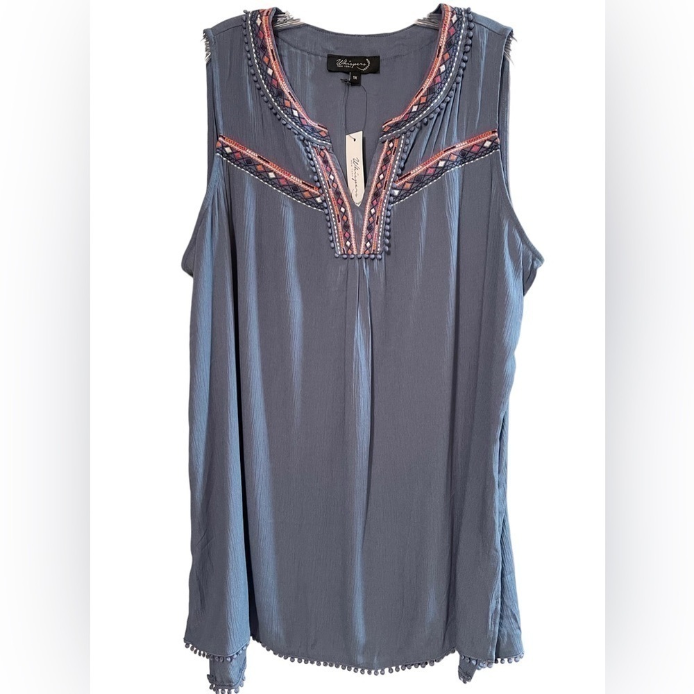 Whispers New York Boho Multicolored Embroidered Sleeveless Top 1X